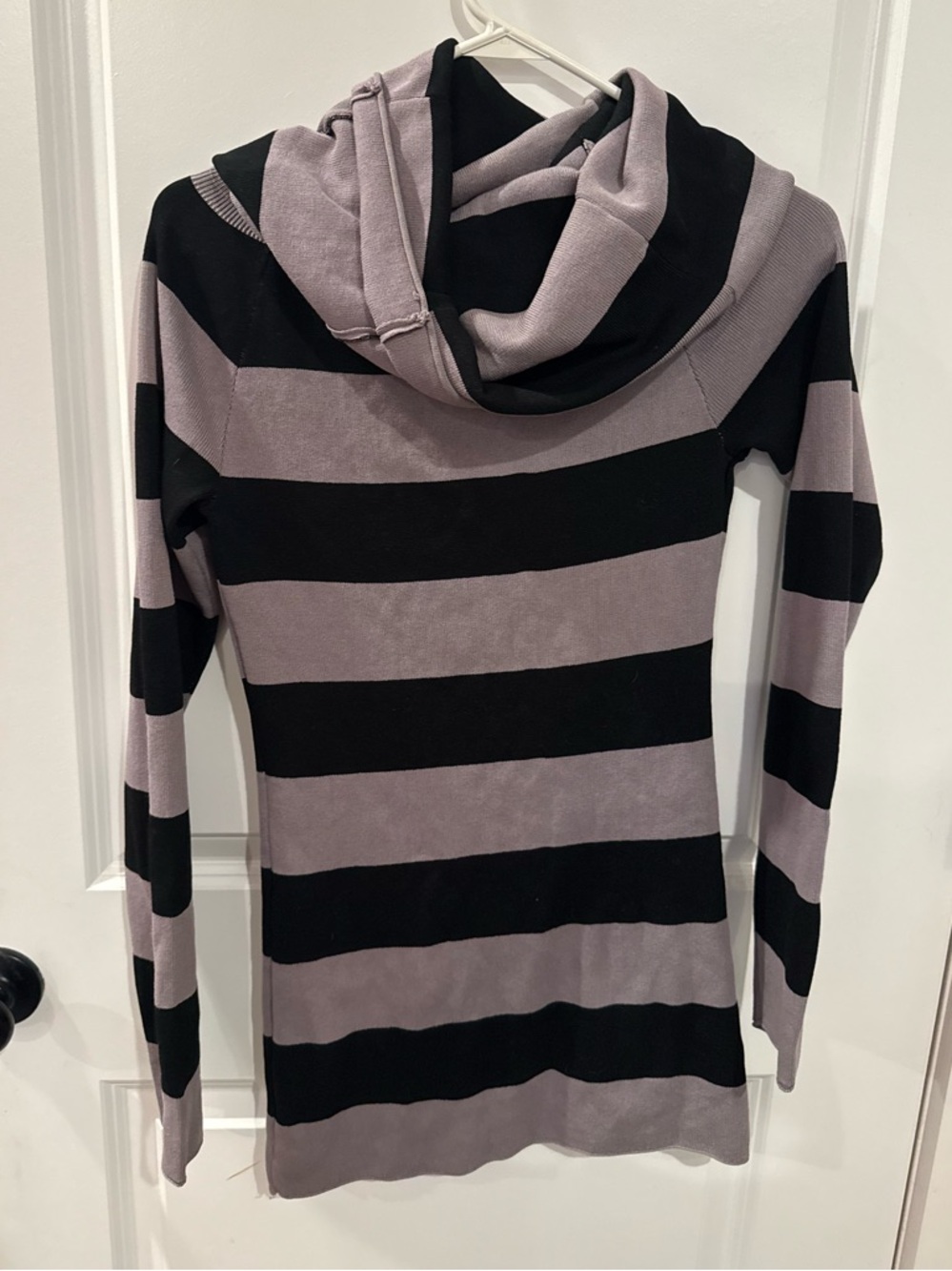 Striped Hooded Long-Sleeve Sweater in Lavender and Black